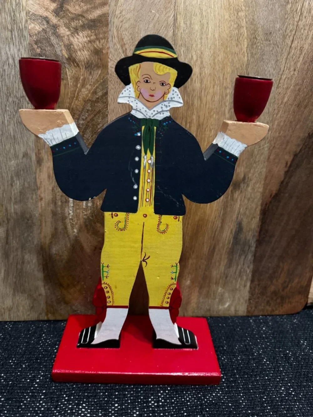 Ikea Folk Art Wooden Candelabrum by Lizzie Velander, 867.633.00, Vintage 1980s